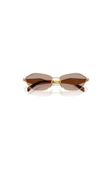 PR D50S Gold W/ Light Purple Brown – metal sunglasses with geometric lenses and logo temples. Perfect for elevated styling.