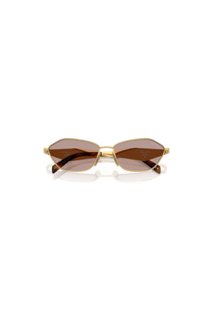 PR D50S Gold W/ Light Purple Brown – metal sunglasses with geometric lenses and logo temples. Perfect for elevated styling.