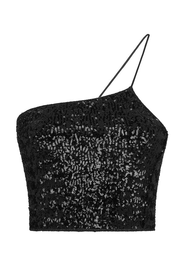 Paillettes Top Black by Oséree, shimmering polyester blend with a flattering fit, perfect for trendy parties and making a viral statement at night events.
