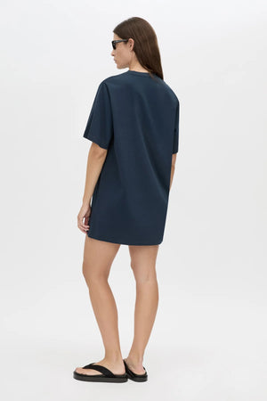 Pablo Tee Mini Dress by Camilla and Marc — a navy cotton mini dress with an asymmetric neckline cut-out for a modern everyday look.