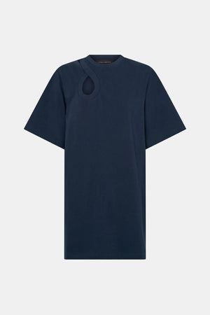 Pablo Tee Mini Dress by Camilla and Marc — a navy cotton mini dress with an asymmetric neckline cut-out for a modern everyday look.