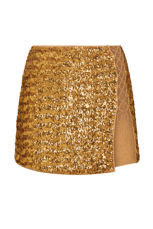 Paillettes Lace Mini Skirt Ambra by Oseree, sequin mini skirt with lace detail. Perfect for nights out or statement looks.