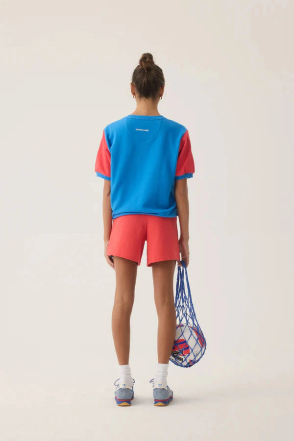 Palma Short Lobster Red by Araminta James, cotton knit shorts with contrast velour stripes and elastic waist, a trendy piece perfect for sunny days and casual sets.