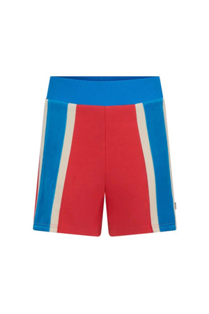 Palma Short Lobster Red by Araminta James, cotton knit shorts with contrast velour stripes and elastic waist, a trendy piece perfect for sunny days and casual sets.