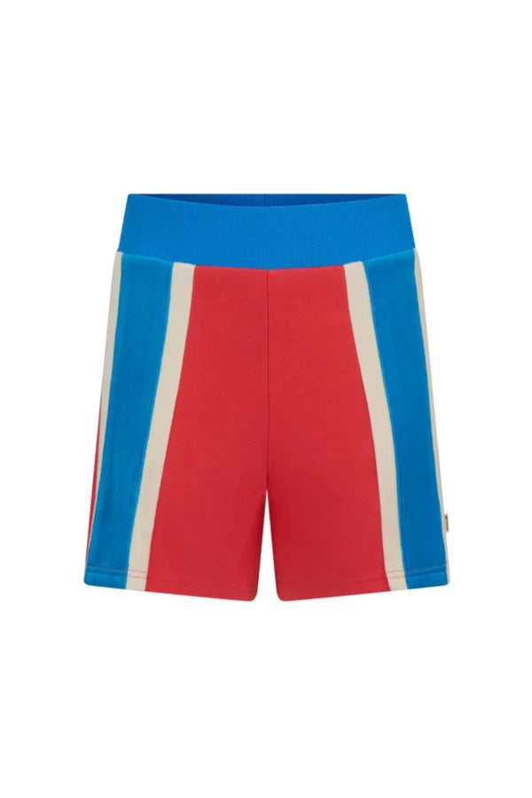 Palma Short Lobster Red by Araminta James, cotton knit shorts with contrast velour stripes and elastic waist, a trendy piece perfect for sunny days and casual sets.
