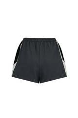 Parisienne Track Short Noir by Araminta James, cotton shorts with elastic waist and contrast trim. Perfect for casual days or off duty looks.