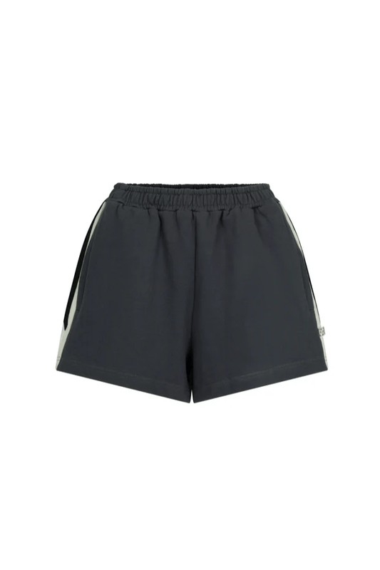 Parisienne Track Short Noir by Araminta James, cotton shorts with elastic waist and contrast trim. Perfect for casual days or off duty looks.
