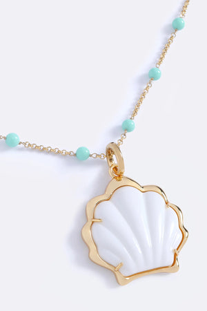 Party In Portofino Necklace Beach Glass White by Emma Pills – gold plated necklace with enamel beads and detachable shell pendant.