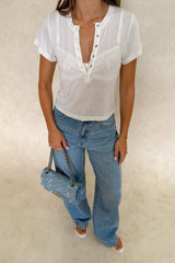 Pat Baby Tee by Sneaky Link – a soft fitted henley tee with ribbed neckline and stretch. Perfect for easy everyday layering.