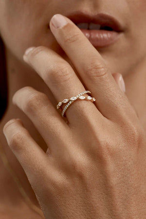 Path to You Ring by By Charlotte – 18k gold vermeil crossover ring with double bands and sparkling cubic zirconias symbolising connection.