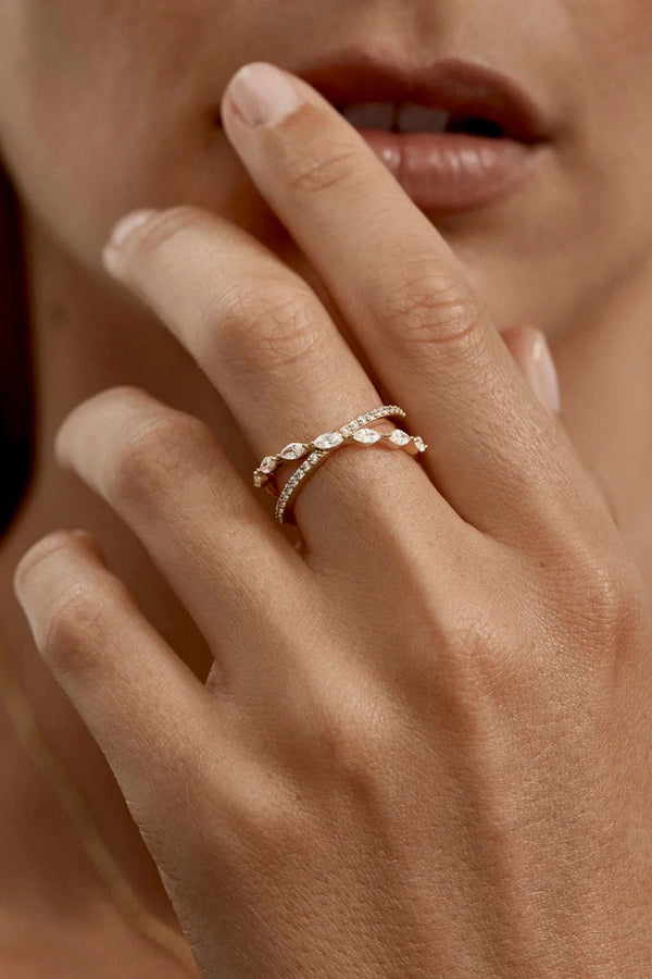 Path to You Ring by By Charlotte – 18k gold vermeil crossover ring with double bands and sparkling cubic zirconias symbolising connection.