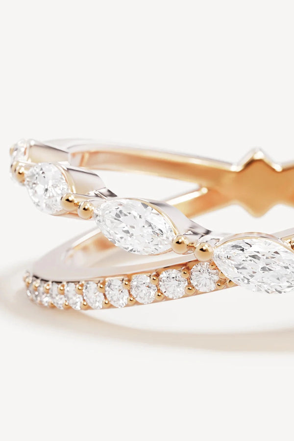 Path to You Ring by By Charlotte – 18k gold vermeil crossover ring with double bands and sparkling cubic zirconias symbolising connection.