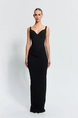 Pearl Gown Black by Effie Kats, a ruched sweetheart silhouette with thin straps. Perfect for weddings, bridesmaids, or romantic evenings.