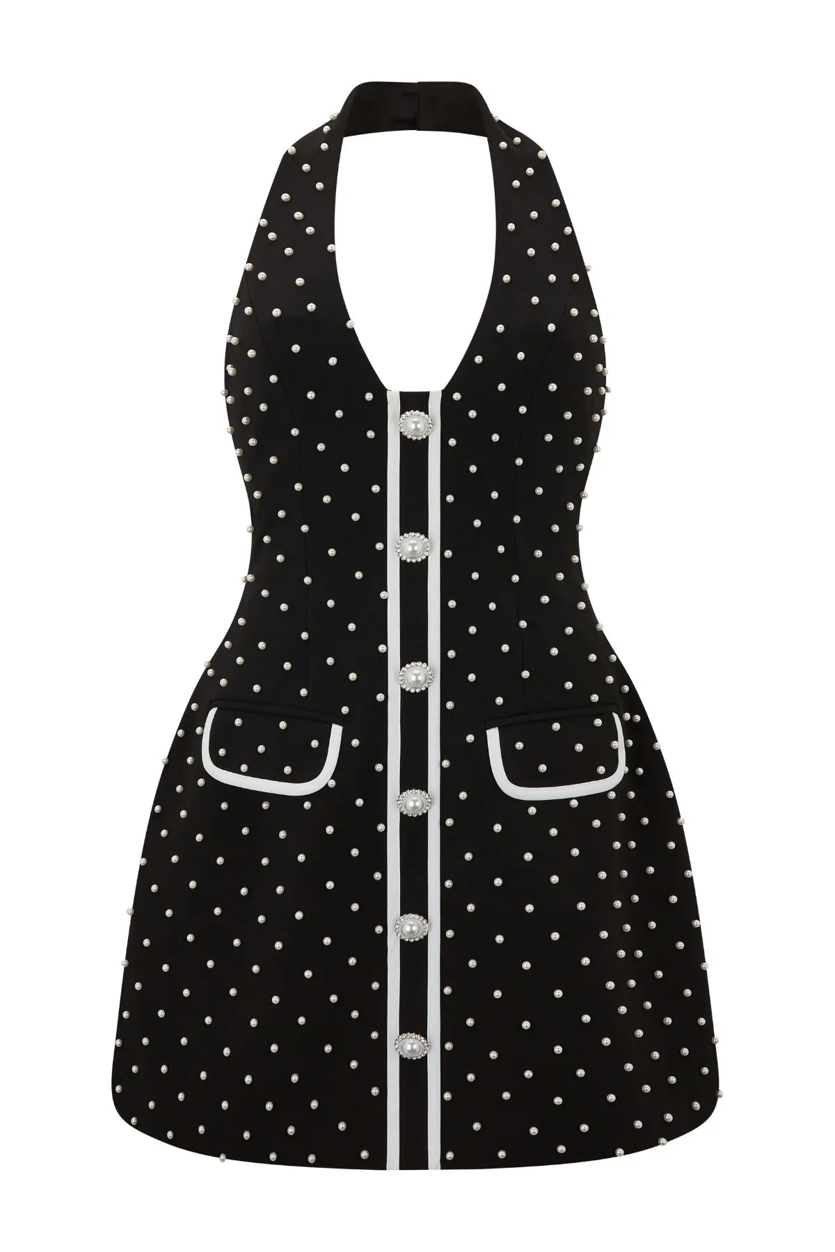 Pearl Polka Dot Mini Dress by Odd Muse, fitted mini with elegant pearl accents for refined day-to-night moments. A polished standout.