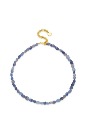 Perugia Necklace Blue by Amber Sceats, gold-plated necklace with polished Blue Aventurine, a timeless trendy piece for day-to-night styling.