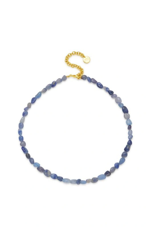 Perugia Necklace Blue by Amber Sceats, gold-plated necklace with polished Blue Aventurine, a timeless trendy piece for day-to-night styling.