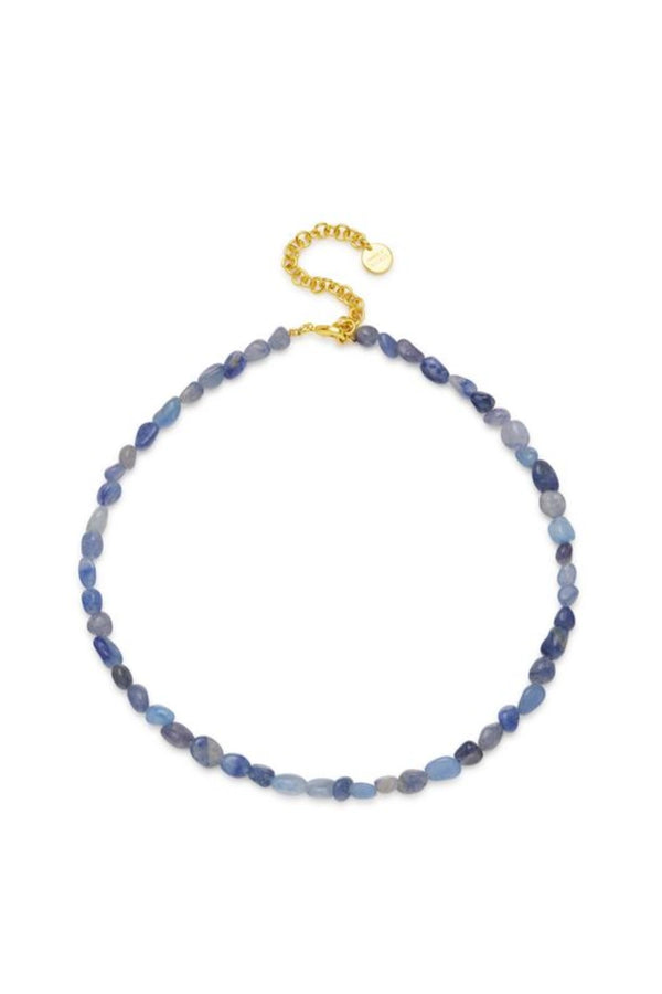 Perugia Necklace Blue by Amber Sceats, gold-plated necklace with polished Blue Aventurine, a timeless trendy piece for day-to-night styling.