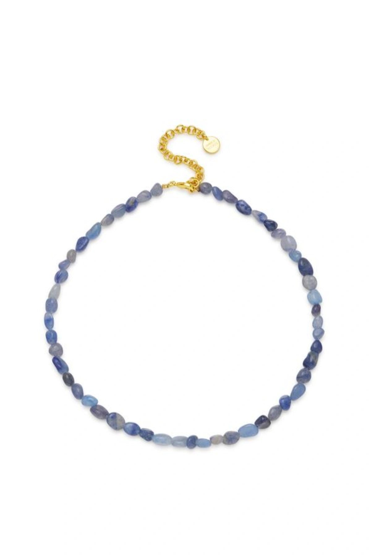 Perugia Necklace Blue by Amber Sceats, gold-plated necklace with polished Blue Aventurine, a timeless trendy piece for day-to-night styling.