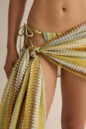 Petite Pareo Aurora by Soleil Soleil - organic cotton wrap pareo with geometric print, designed for versatile beach and resort styling.