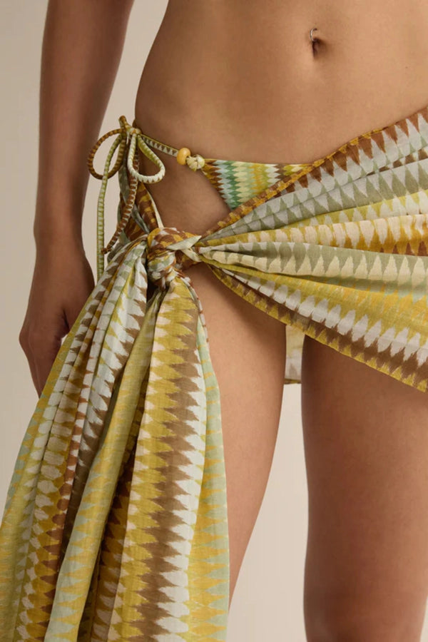 Petite Pareo Aurora by Soleil Soleil - organic cotton wrap pareo with geometric print, designed for versatile beach and resort styling.