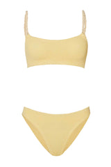 Phoebe Bikini Butter by Hunza G - crinkle bikini with twisted straps and medium coverage, designed for a clean sculpted silhouette.