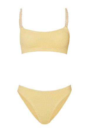 Phoebe Bikini Butter by Hunza G - crinkle bikini with twisted straps and medium coverage, designed for a clean sculpted silhouette.