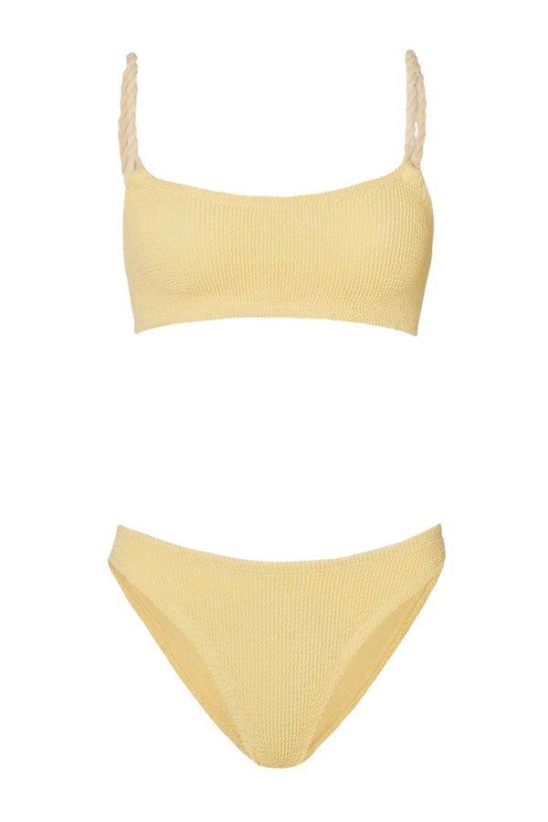 Phoebe Bikini Butter by Hunza G - crinkle bikini with twisted straps and medium coverage, designed for a clean sculpted silhouette.