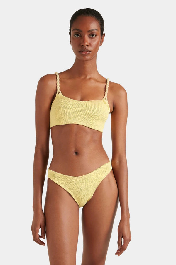 Phoebe Bikini Butter by Hunza G - crinkle bikini with twisted straps and medium coverage, designed for a clean sculpted silhouette.