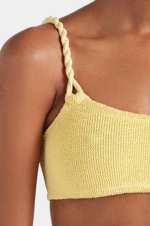 Phoebe Bikini Butter by Hunza G - crinkle bikini with twisted straps and medium coverage, designed for a clean sculpted silhouette.