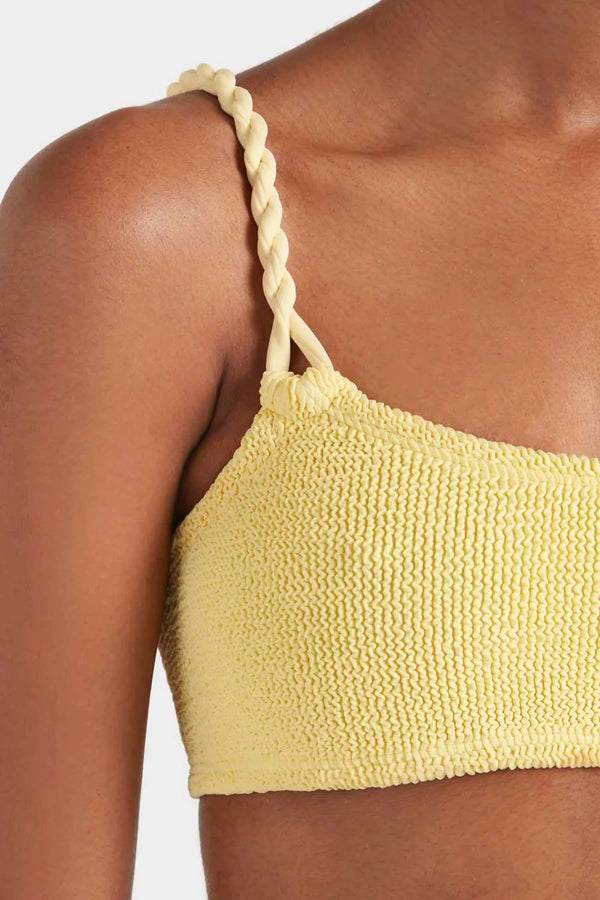 Phoebe Bikini Butter by Hunza G - crinkle bikini with twisted straps and medium coverage, designed for a clean sculpted silhouette.