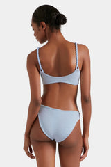 Phoebe Bikini Metallic Ice Blue by Hunza G - crinkle bikini with twisted straps and metallic finish, designed for a sculpted modern silhouette.