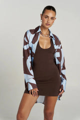 Phoebe Mini Dress Espresso by Summi Summi – fitted organic cotton knit mini dress with racerback silhouette.