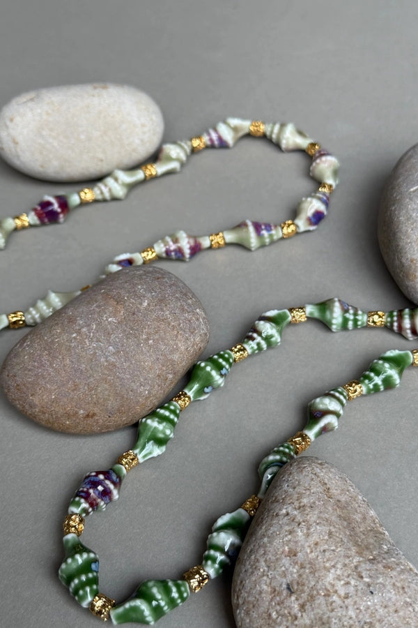 Piana Necklace by Amber Sceats - shell necklace with gold nugget beads, designed for elevated coastal styling.