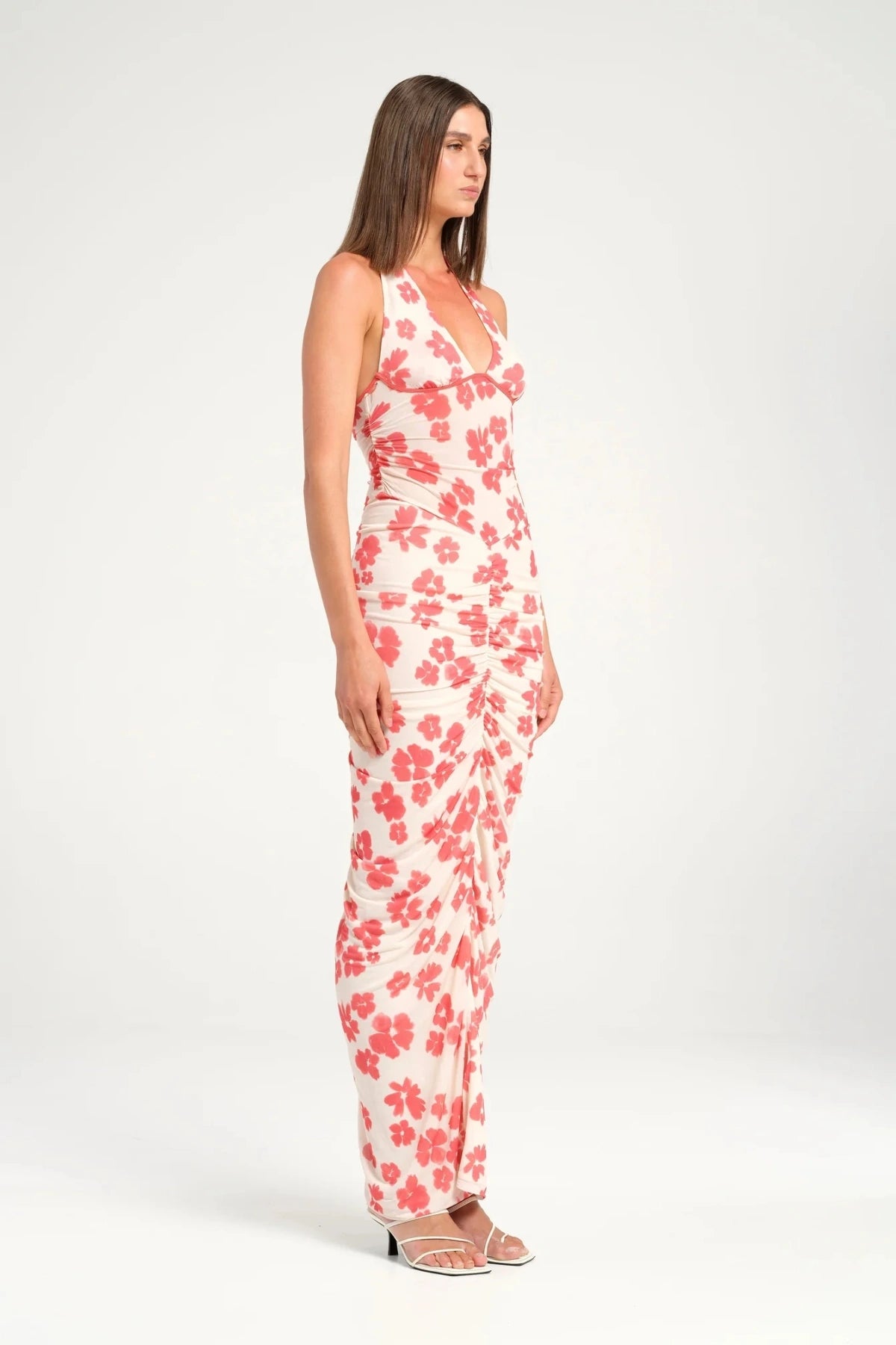 Pierre Maxi Dress Blushwood by Benni, halter maxi with ruching and flowing skirt, perfect for romantic occasions or evening events.