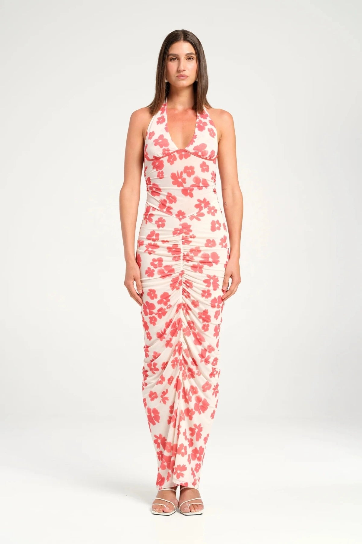 Pierre Maxi Dress Blushwood by Benni, halter maxi with ruching and flowing skirt, perfect for romantic occasions or evening events.