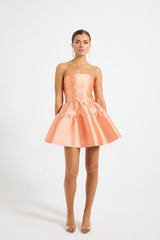 Pippa Mini Dress by PASDUCHAS, a strapless taffeta mini with boned bodice and flared hem. Perfect for weddings or summer events.