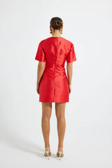 Pippa Sleeve Mini Dress by Pasduchas — a lustrous taffeta mini with short sleeves and a fitted silhouette, perfect for polished occasion styling.