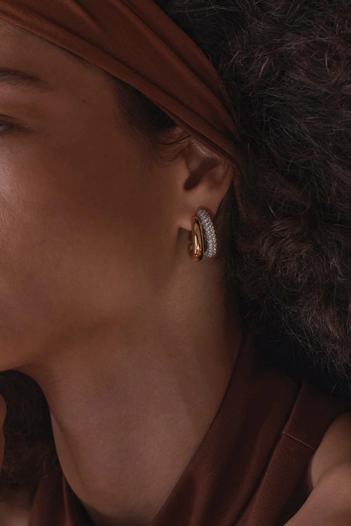 Pisa Earrings Gold by Amber Sceats, dual rectangular hoops with polished and cubic zirconia finish, a trendy piece perfect for chic day to night styling.