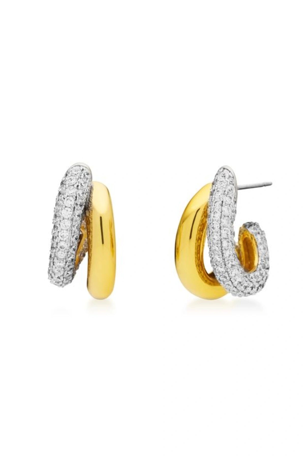 Pisa Earrings Gold by Amber Sceats, dual rectangular hoops with polished and cubic zirconia finish, a trendy piece perfect for chic day to night styling.