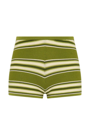 Playa Mini Short by Faithfull the Brand — an ombré striped knit mini short with a ribbed waistband, perfect for relaxed beach-to-bar styling.