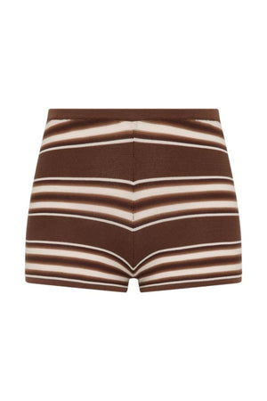 Playa Mini Short in Ombre Stripe Macro Carob by Faithfull the Brand, a mid-rise knit mini short with ribbed trim and fitted silhouette.