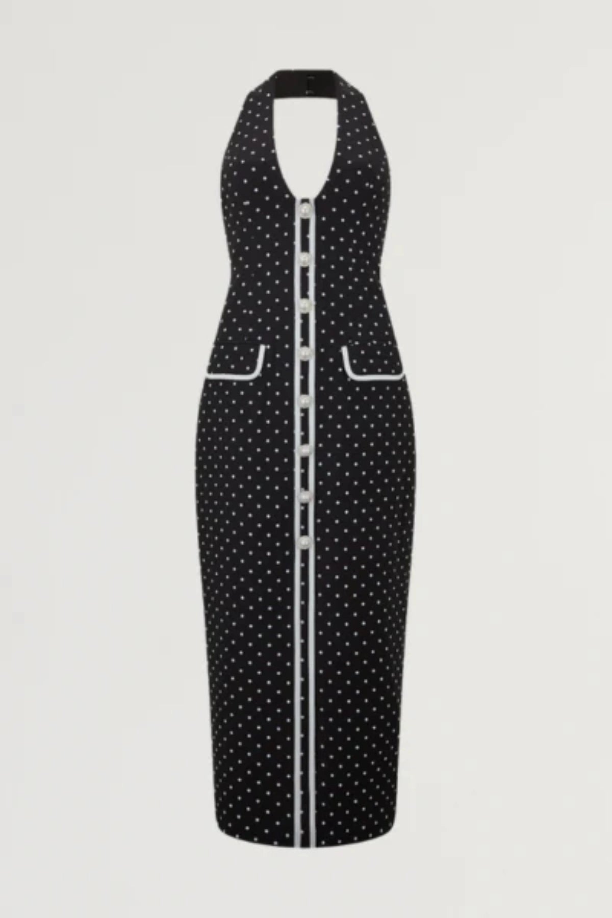 The Ultimate Muse Polka Dot Button Midi Dress Black — Midi Dresses