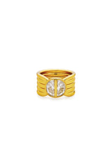 Positano Ring by Amber Sceats – handcrafted in Italy from 24K gold-plated brass, featuring a bold sculptural design with cubic zirconia detail.
