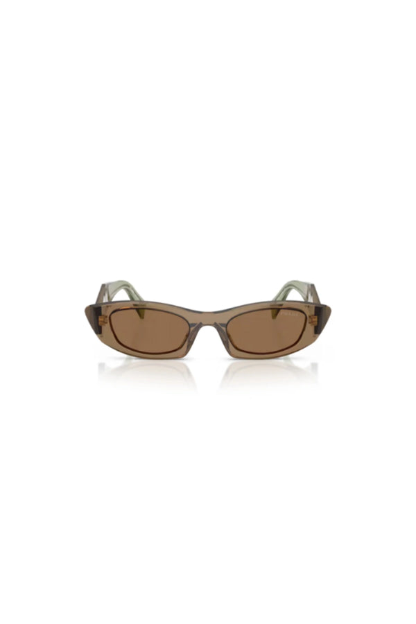 Prada PR B16S Terra – light brown acetate sunglasses with warm tone lenses, modern design, and signature Prada sophistication.
