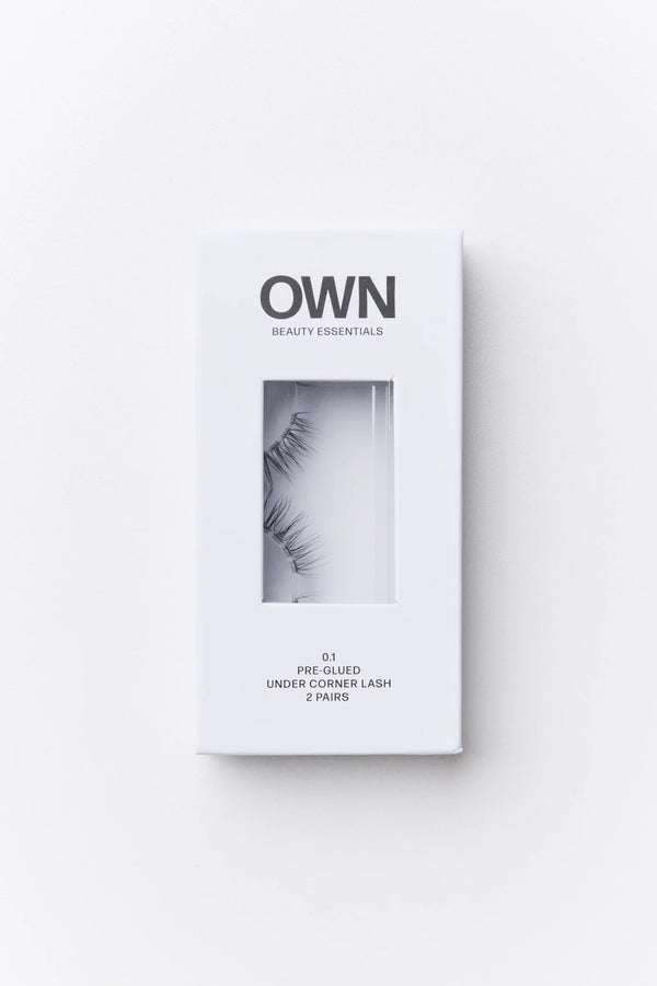 Pre-Glued Under Corner Lash 0.1 by OWN Beauty Essentials – natural pre glued corner lashes with soft lifted finish.