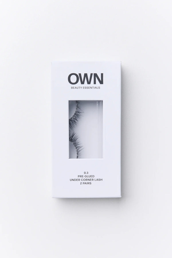 Pre-Glued Under Corner Lash 0.3 by OWN Beauty Essentials – lightweight pre glued corner lashes with soft lifted finish.