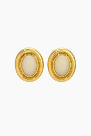 Prize Earrings Cream Gold by Heaven Mayhem - enamel earrings with gold frame and vintage style, designed for a polished everyday look.