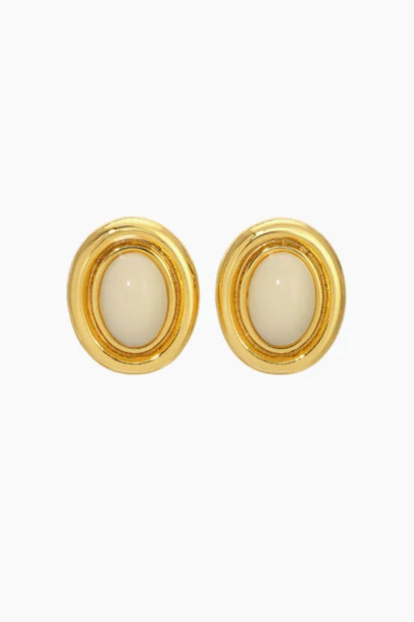 Prize Earrings Cream Gold by Heaven Mayhem - enamel earrings with gold frame and vintage style, designed for a polished everyday look.