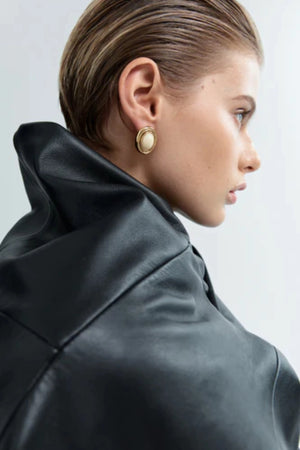 Prize Earrings Cream Gold by Heaven Mayhem - enamel earrings with gold frame and vintage style, designed for a polished everyday look.