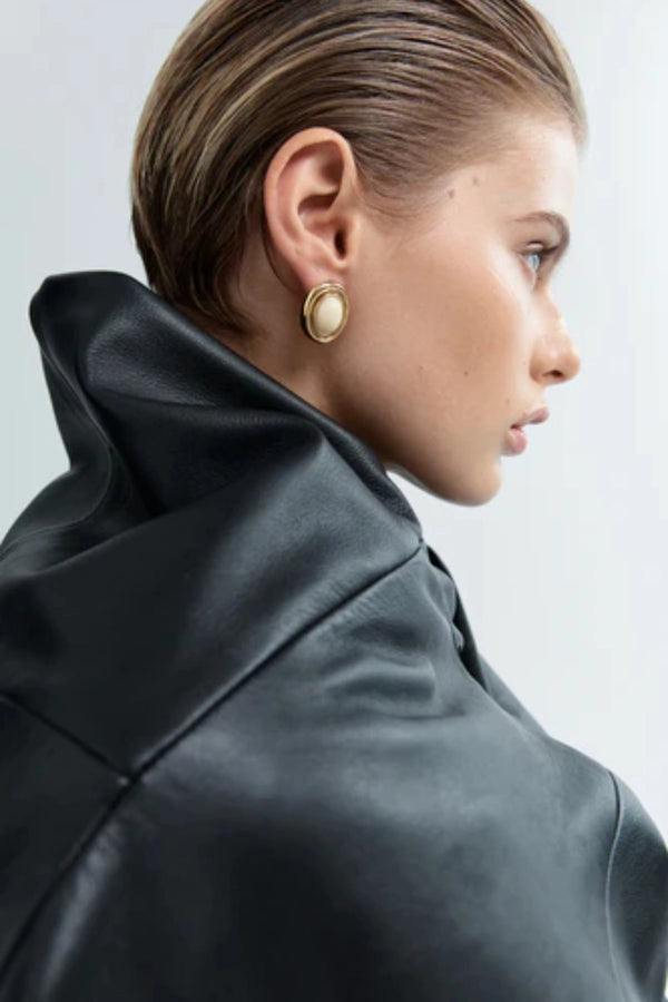Prize Earrings Cream Gold by Heaven Mayhem - enamel earrings with gold frame and vintage style, designed for a polished everyday look.